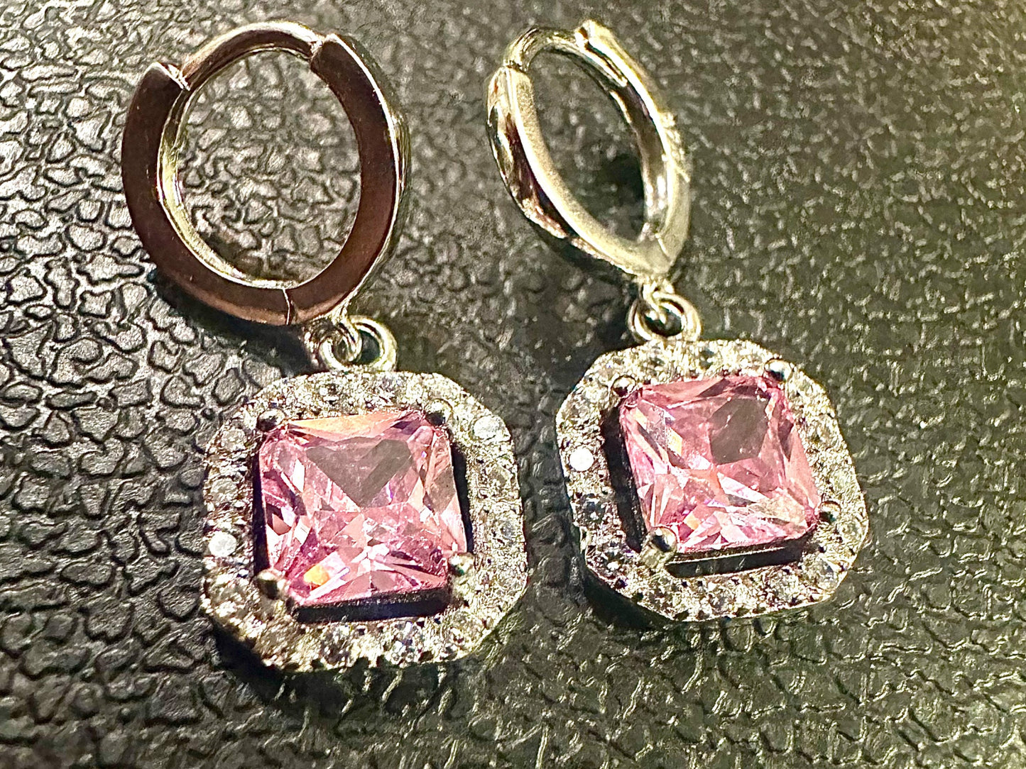 3.50 CTTW Pink CZ Earrings Dangle Sterling Silver Leverback Earrings - leoshopdeals