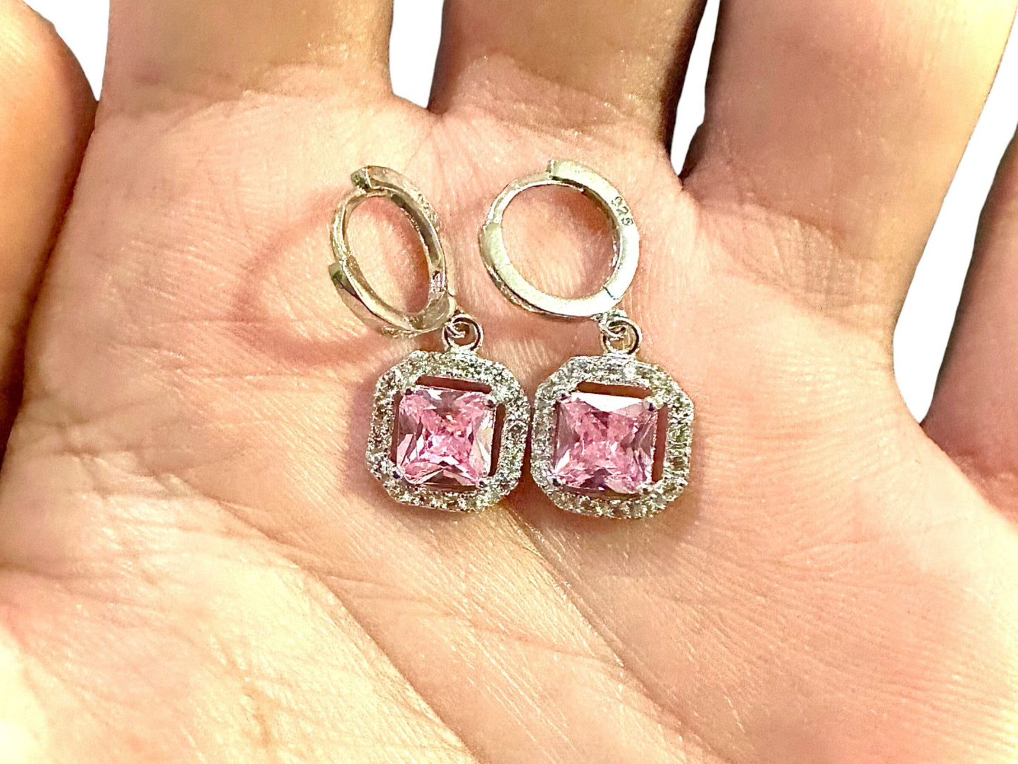 3.50 CTTW Pink CZ Earrings Dangle Sterling Silver Leverback Earrings - leoshopdeals