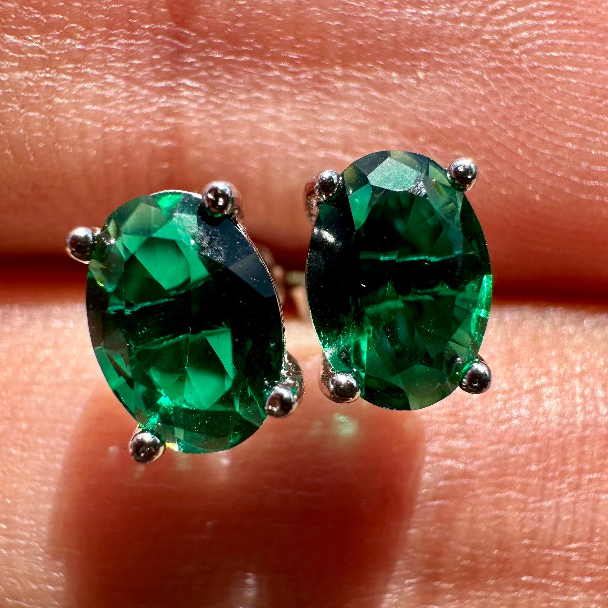 Oval Cut Emerald 925 Sterling Silver Stud Earrings - LEOPRA